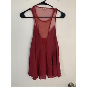 Free People Red/Burgundy Sheer Tank Top